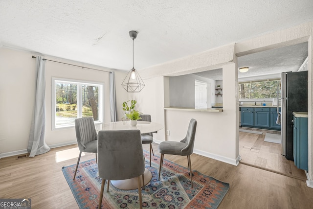 2826 Ben Hill Rd, East Point, GA 30344 - dining area featuring a textured ceiling, plenty of natural light, light wood-style flooring, and baseboards