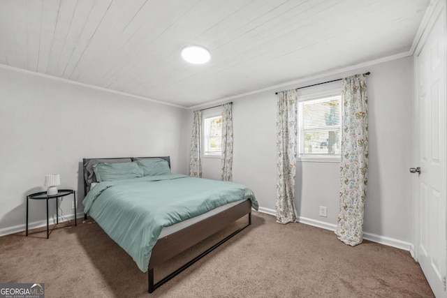 2826 Ben Hill Rd, East Point, GA 30344 - bedroom featuring carpet, ornamental molding, wooden ceiling, and baseboards