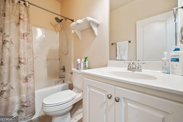1898 Alcovy Shoals Blf SE, Lawrenceville, GA 30045 - full bathroom with shower / bath combination with curtain, vanity, and toilet