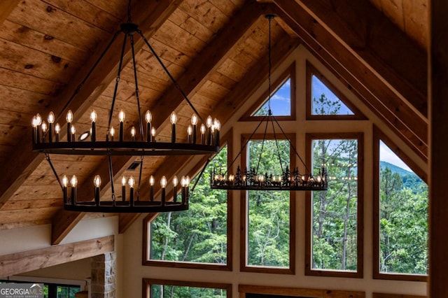 458 Palisade Dr Unit 2142, Ellijay, GA 30540 - detailed view of a chandelier and wooden ceiling with exposed beams
