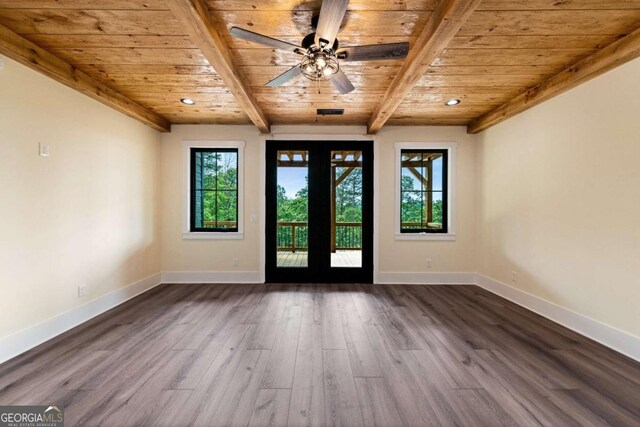 458 Palisade Dr Unit 2142, Ellijay, GA 30540 - entrance foyer featuring wooden ceiling with exposed beams, dark wood-style floors, baseboards, and ceiling fan