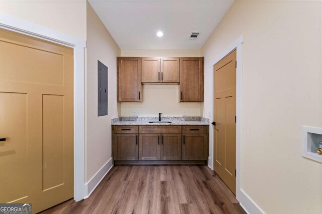 458 Palisade Dr Unit 2142, Ellijay, GA 30540 - kitchen with electric panel, wood finished floors, a sink, baseboards, and recessed lighting