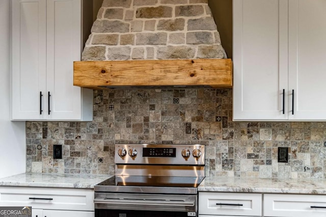 458 Palisade Dr Unit 2142, Ellijay, GA 30540 - kitchen featuring stainless steel electric range, white cabinets, and tasteful backsplash