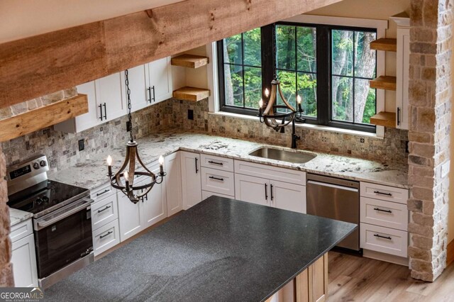 458 Palisade Dr Unit 2142, Ellijay, GA 30540 - kitchen with open shelves, appliances with stainless steel finishes, a sink, and white cabinets