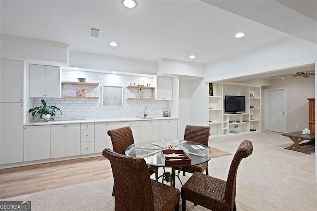 4108 Wyndam Hill Dr, Suwanee, GA 30024 - dining space with recessed lighting, light colored carpet, and a ceiling fan