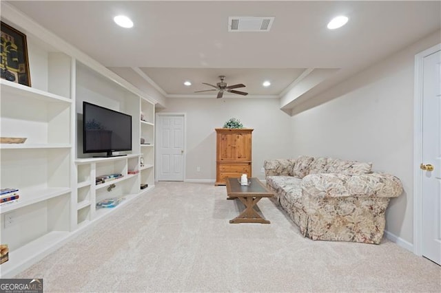 4108 Wyndam Hill Dr, Suwanee, GA 30024 - sitting room with carpet flooring, recessed lighting, ceiling fan, and ornamental molding