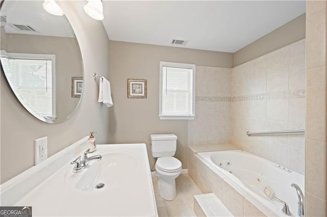 4108 Wyndam Hill Dr, Suwanee, GA 30024 - bathroom featuring a tub with jets, tile patterned flooring, plenty of natural light, and vanity