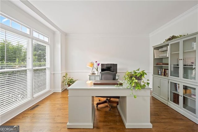 4108 Wyndam Hill Dr, Suwanee, GA 30024 - home office featuring crown molding and wood finished floors