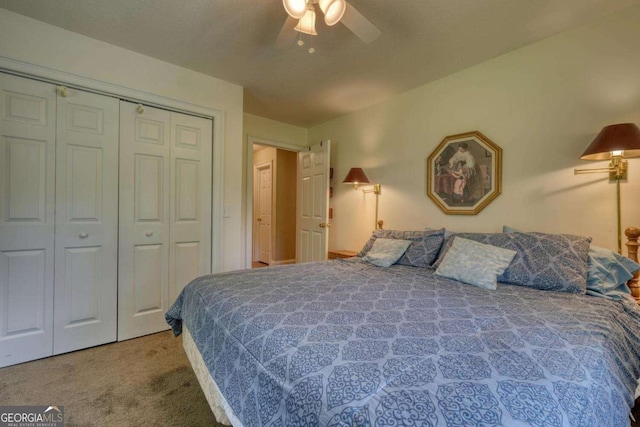 2008 Hidden Valley Rd, Hiawassee, GA 30546 - bedroom with carpet floors, a closet, and ceiling fan