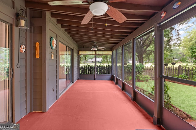 107 Linkside Dr, Saint Simons, GA 31522 - unfurnished sunroom featuring a ceiling fan and plenty of natural light