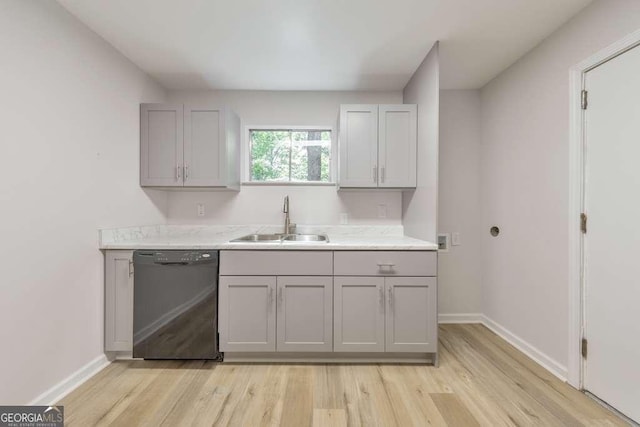 1111 Clairemont Ave Unit N3, Decatur, GA 30030 - kitchen featuring dishwasher, a sink, gray cabinetry, and light wood-style floors