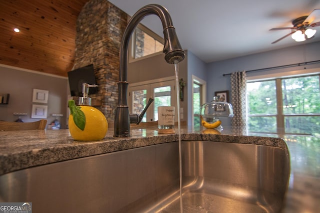 299 Savior Ln, Hamilton, GA 31811 - kitchen view of a sink, ceiling fan, and wood ceiling