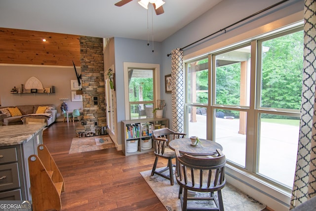 299 Savior Ln, Hamilton, GA 31811 - dining area with dark wood-style floors and ceiling fan