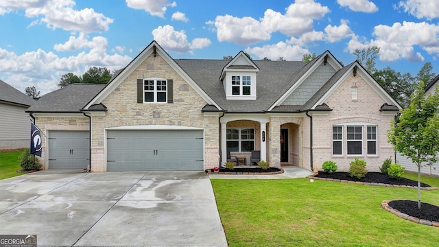 263 Blue Billed Xing, Jefferson, GA 30549 - view of front of property featuring driveway, a front lawn, roof with shingles, and stone siding