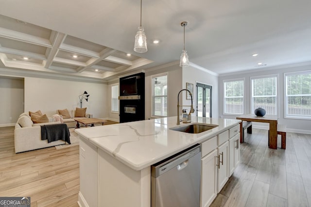 263 Blue Billed Xing, Jefferson, GA 30549 - kitchen featuring stainless steel dishwasher, a sink, baseboards, light wood-style floors, and recessed lighting