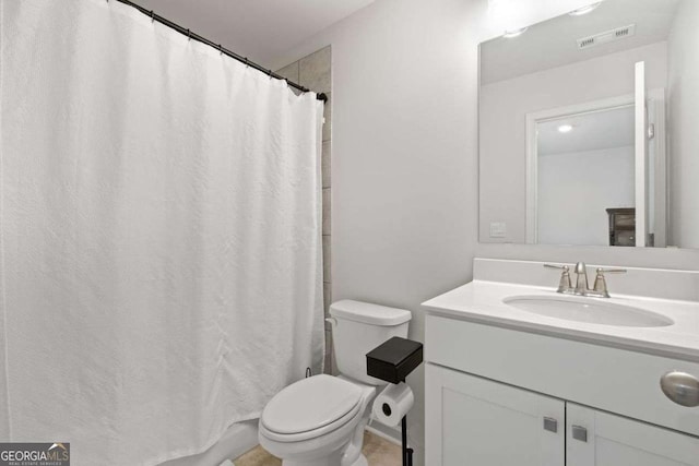 537 Garnet Dr, Acworth, GA 30101 - bathroom featuring toilet, vanity, and a shower with shower curtain
