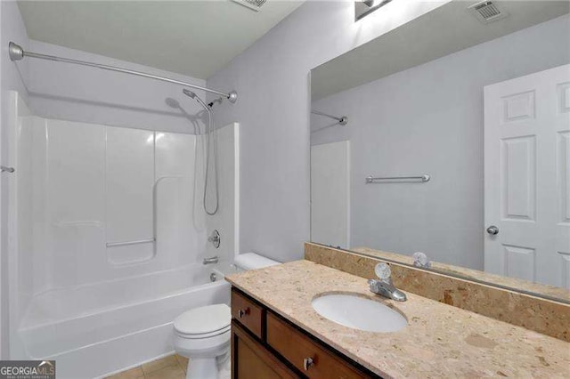 328 Oaktown Ct, Lawrenceville, GA 30044 - bathroom featuring vanity, toilet, shower / tub combination, and tile patterned floors