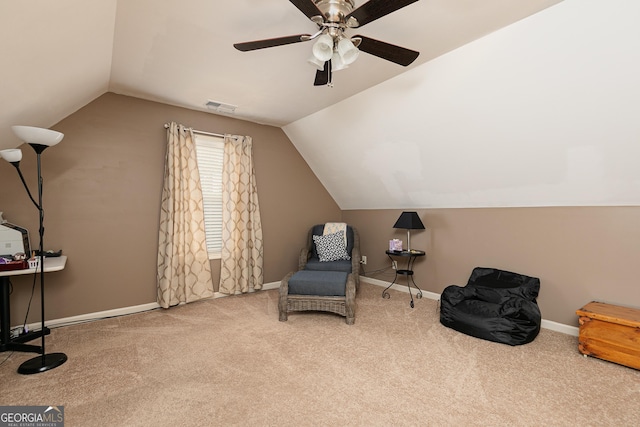 2256 Long Bow Chase NW, Kennesaw, GA 30144 - sitting room featuring carpet flooring, vaulted ceiling, a ceiling fan, and baseboards
