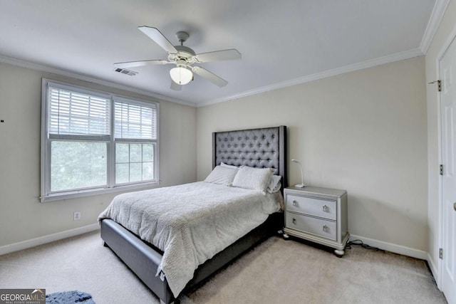 5980 Whitestone Ln, Suwanee, GA 30024 - bedroom featuring ornamental molding, light colored carpet, and ceiling fan