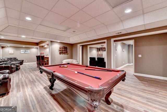 5980 Whitestone Ln, Suwanee, GA 30024 - game room with wood finished floors, pool table, a paneled ceiling, and recessed lighting