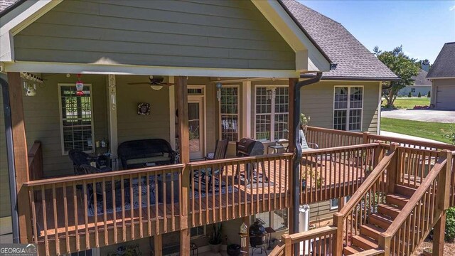 1917 Hearthstone Ct, Winder, GA 30680 - wooden terrace featuring stairway and ceiling fan