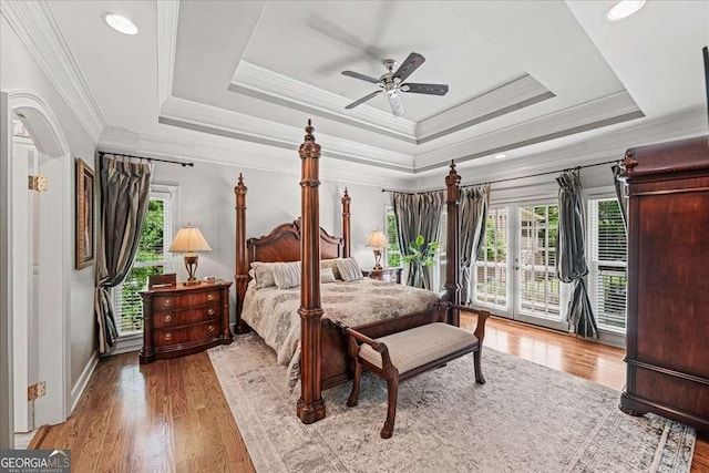162 Daltree Ct, Marietta, GA 30068 - bedroom featuring multiple windows, access to exterior, a tray ceiling, and ornamental molding