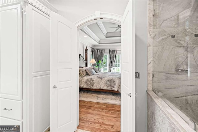 162 Daltree Ct, Marietta, GA 30068 - corridor featuring crown molding, arched walkways, and wood finished floors
