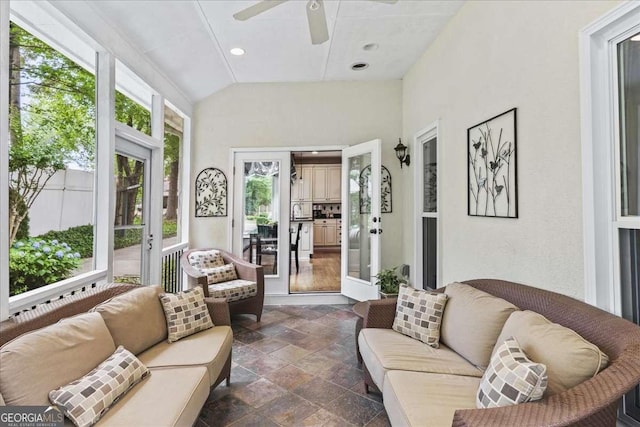 162 Daltree Ct, Marietta, GA 30068 - sunroom / solarium featuring a ceiling fan, an outdoor hangout area, and lofted ceiling