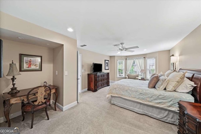 162 Daltree Ct, Marietta, GA 30068 - bedroom with light colored carpet, ceiling fan, and recessed lighting