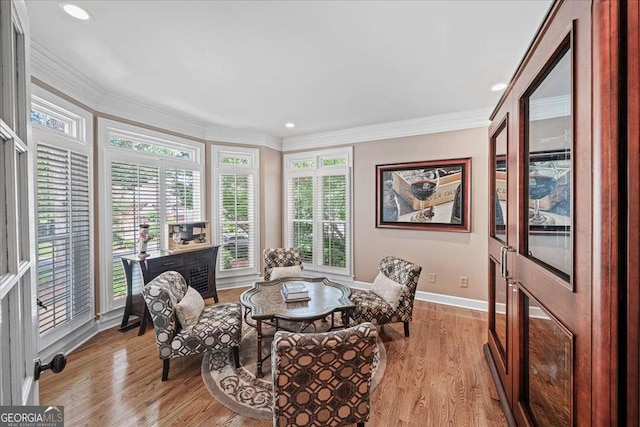 162 Daltree Ct, Marietta, GA 30068 - living area featuring ornamental molding, light wood-style floors, and recessed lighting