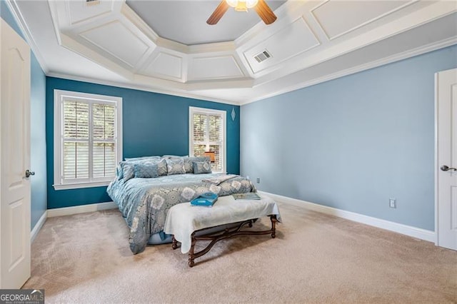 1210 Magnolia Park Cir, Cumming, GA 30040 - bedroom with carpet flooring, ornamental molding, multiple windows, baseboards, and a ceiling fan
