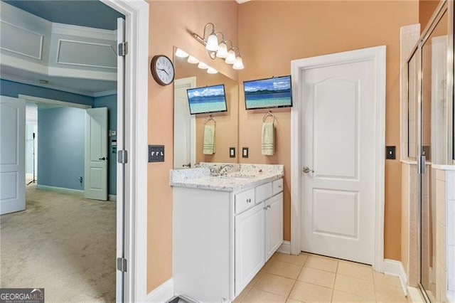 1210 Magnolia Park Cir, Cumming, GA 30040 - bathroom featuring vanity, a stall shower, and tile patterned floors