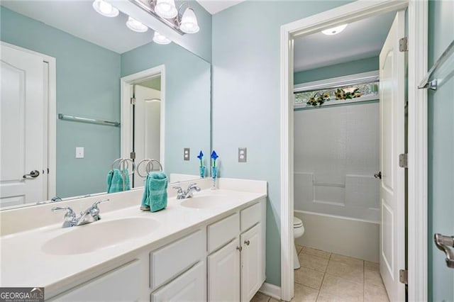 1210 Magnolia Park Cir, Cumming, GA 30040 - full bathroom featuring toilet, double vanity, tile patterned flooring, and shower / tub combination