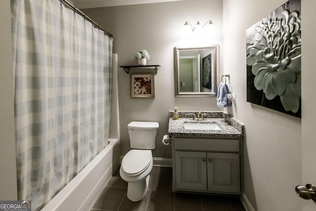101 High Bluff Trl, Carrollton, GA 30116 - full bathroom featuring vanity, toilet, shower / tub combo, tile patterned floors, and baseboards