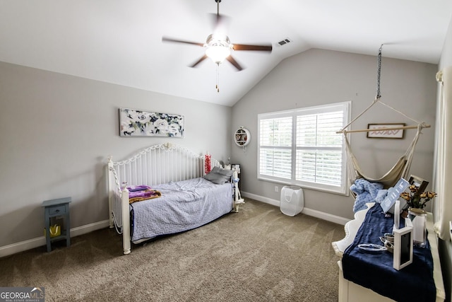 101 High Bluff Trl, Carrollton, GA 30116 - carpeted bedroom with lofted ceiling, baseboards, and ceiling fan
