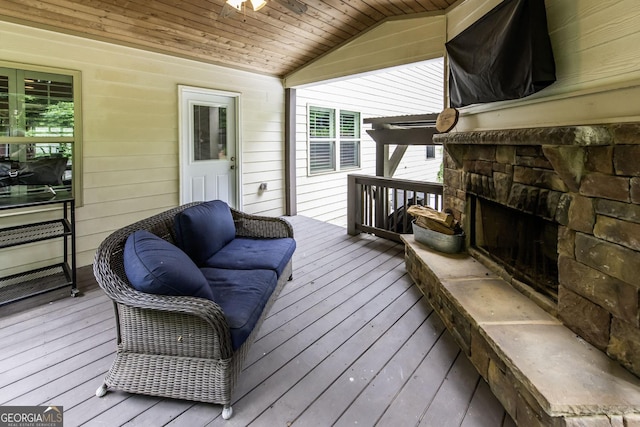 101 High Bluff Trl, Carrollton, GA 30116 - wooden terrace with an outdoor stone fireplace