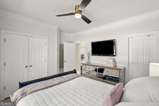 410 S Burgess Trl, Milton, GA 30004 - bedroom featuring ornamental molding, a closet, and a ceiling fan