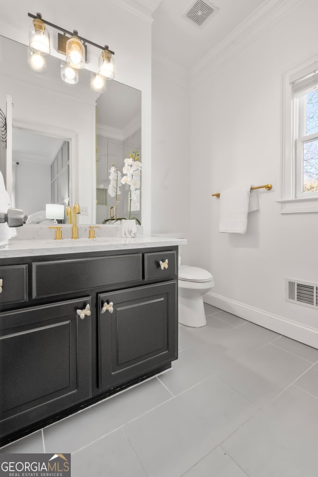410 S Burgess Trl, Milton, GA 30004 - bathroom featuring crown molding, baseboards, vanity, toilet, and tile patterned flooring