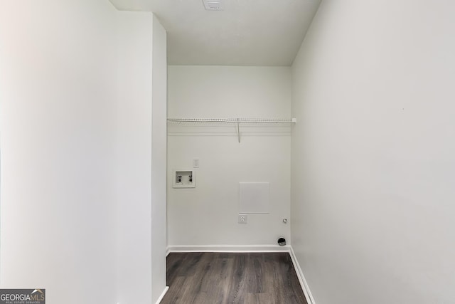 131 Turning Pt, Stockbridge, GA 30281 - laundry area with hookup for a washing machine, dark wood-type flooring, baseboards, and electric dryer hookup