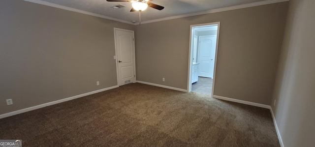 4373 Whiporwill Rd, Gillsville, GA 30543 - carpeted spare room featuring ceiling fan, baseboards, and crown molding