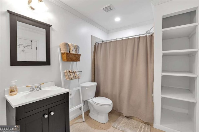 3400 Dencrest Ct SE, Smyrna, GA 30080 - full bath with vanity, toilet, tile patterned flooring, a shower with curtain, and ornamental molding