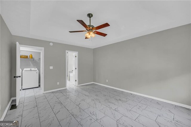 107 Timothy Ln, Bethlehem, GA 30620 - empty room with washer / dryer, ceiling fan, and light marble finish flooring
