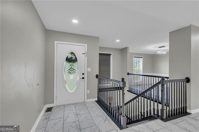 107 Timothy Ln, Bethlehem, GA 30620 - foyer entrance with marble finish flooring and recessed lighting