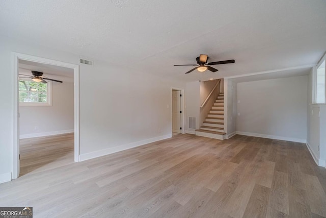 3404 Broxton Mill Way, Snellville, GA 30039 - unfurnished living room featuring a ceiling fan, stairway, and light wood-style floors