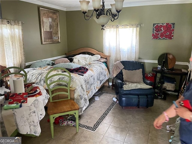 60 King Blvd, Mcdonough, GA 30253 - bedroom with ornamental molding, a chandelier, and tile patterned floors