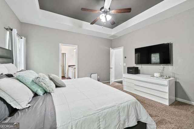 2939 Woodward Down Trl, Buford, GA 30519 - bedroom with carpet, a raised ceiling, baseboards, and ceiling fan