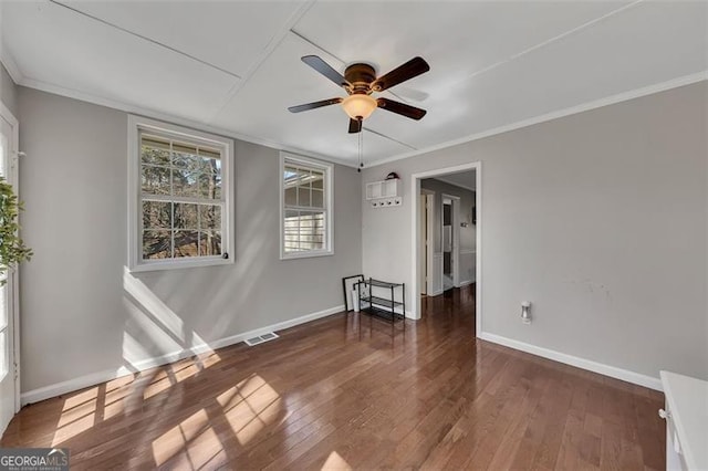 3271 Sutcliffe Rdg, Marietta, GA 30064 - empty room featuring hardwood / wood-style floors, ceiling fan, baseboards, and crown molding