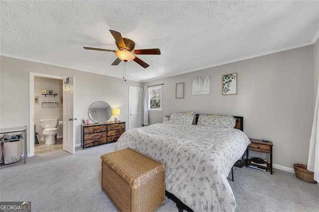 3271 Sutcliffe Rdg, Marietta, GA 30064 - bedroom featuring light colored carpet, crown molding, a textured ceiling, baseboards, and ensuite bath