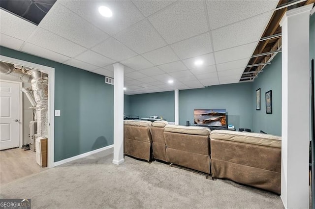 3271 Sutcliffe Rdg, Marietta, GA 30064 - living room featuring carpet, recessed lighting, a drop ceiling, and baseboards