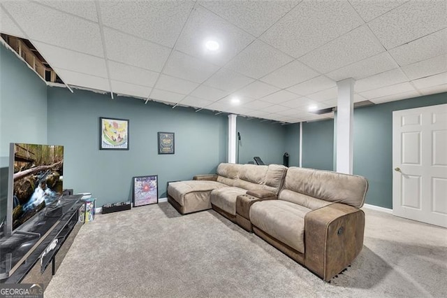 3271 Sutcliffe Rdg, Marietta, GA 30064 - living room with carpet floors, baseboards, a drop ceiling, and recessed lighting